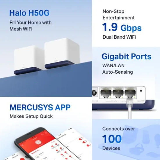 Mercusys Halo H50G – AC1900 Dual Band Gigabit Mesh Router (2-Pack)