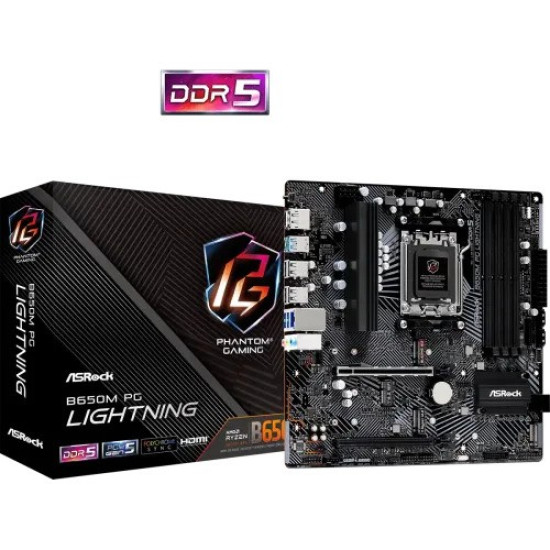 ASRock B650M PG Lightning AM5 Micro ATX Gaming Motherboard – PCIe 4.0, DDR5 Support, and 10Gb Ethernet