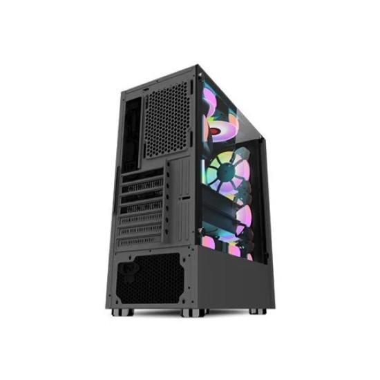 APTECH CS43 RGB Gaming Case – Black Mid-Tower with 3 Pre-installed RGB Fans