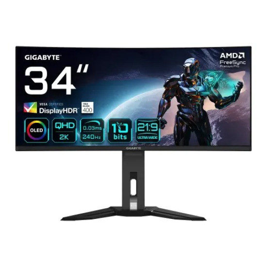 Gigabyte MO34WQC2 – 34" WQHD Curved OLED Gaming Monitor, 240Hz